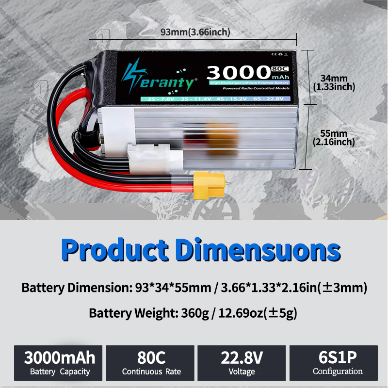 TERANTY 6S 22.8V 3000mAh 80C/1 - Drone Battery 6S recensie en prijs